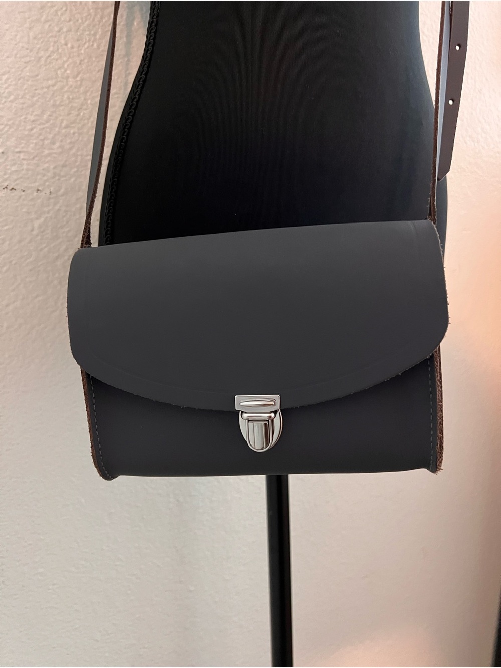 The Cambridge Satchel Company The Pushlock Dark Gray Leather Clutch Push-lock